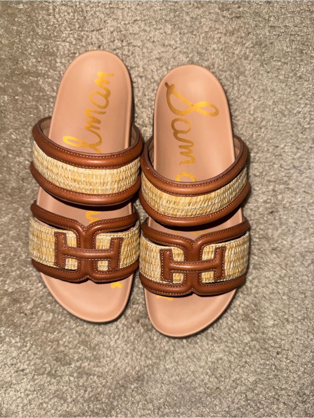 Sam Edelman Tan Rowan and Natural Woven Dual-Strap Slide Sandals - Picture 2 of 3